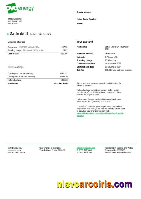 United Kingdom Ovo Energy business utility bill